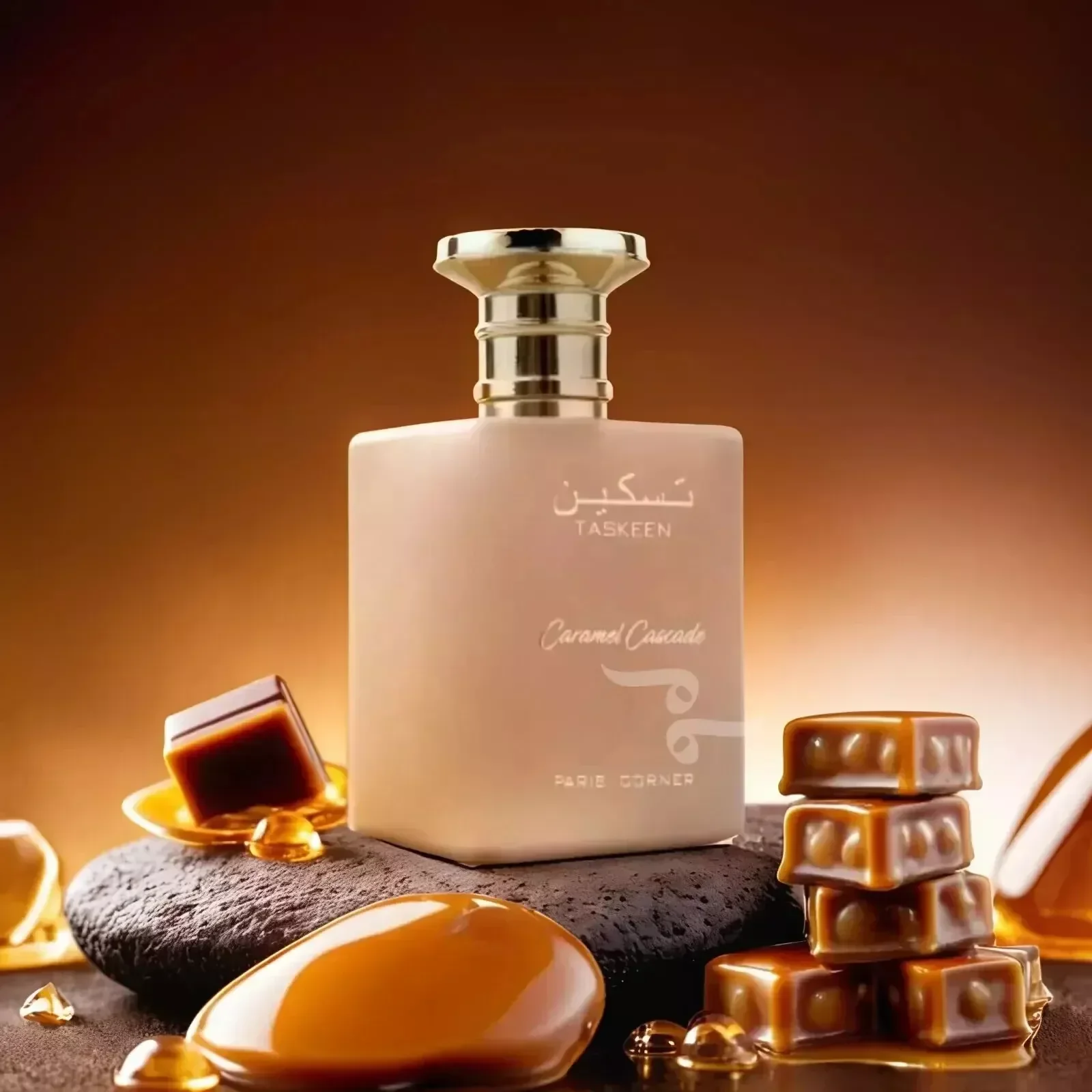 Taskeen Caramel Cascade EDP for captivating fragrance